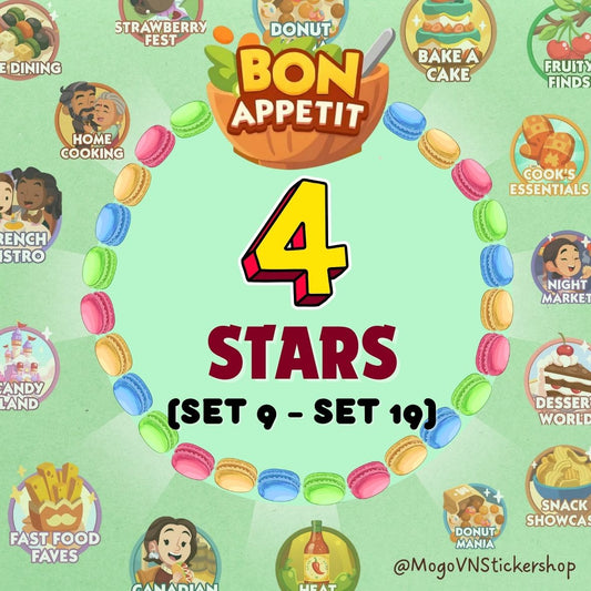 Bon Appetit 4 Stars Stickers (Set 9 to Set 19) Monopoly GO!